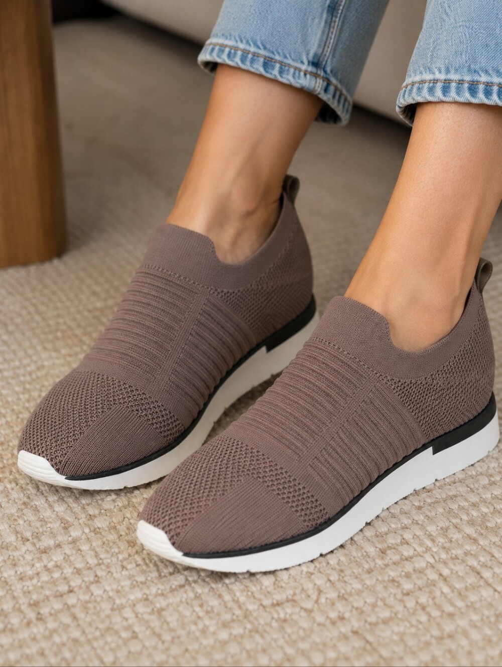 J/Slides NYC Great Taupe Knit Slip-On Sneakers Women's Size 7.5 NIB Comfort Shoe